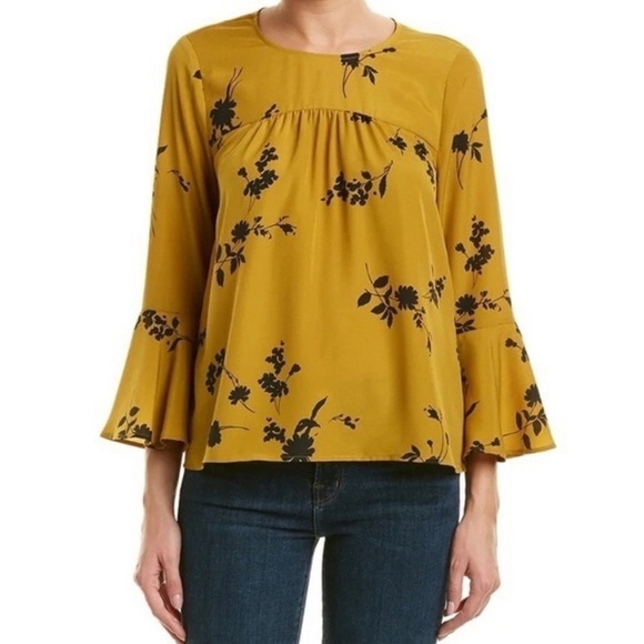 Joie Tops - Joie Awilda Floral Bell Sleeve Blouse Mustard Black Small